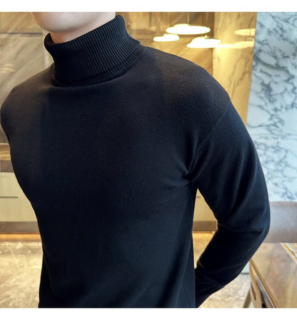 Korean Fashion Autumn Winter Sweaters Men Pullovers Fleece Turtleneck Knitted Sweatshirt Warm Bottoming Shirts
