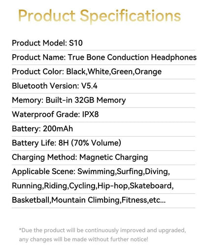 Real Swimming Bone Conduction Earphones Bluetooth Wireless Hifi Headphone IPX8 Waterproof 32GB MP3 Player Mic Headset