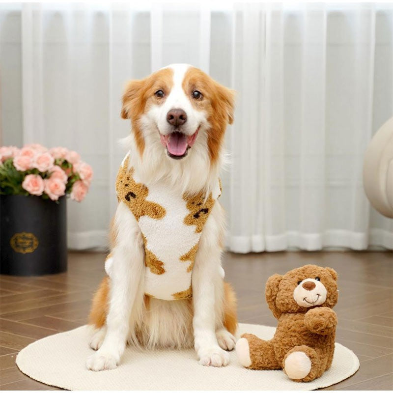 3GG-8GG Outono/Inverno Pelúcia Padrão de Urso Fofo Suéter para Cães Grandes Casaco de Lã Quente com Capuz Colete Suéter para Animais de Estimação Roupas para Animais de Estimação