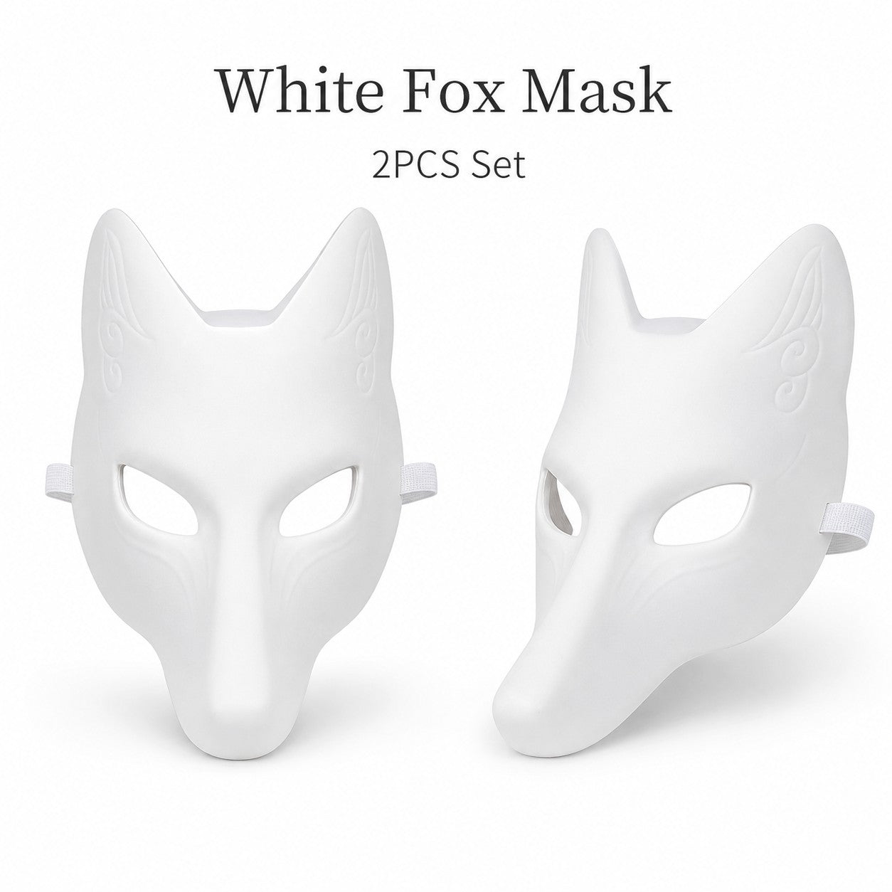 DIY White Fox Mask Paintable Kitsune Cosplay Half Face Mask, Blank Anime Fox Mask for Halloween Party Masquerade Stage Prop