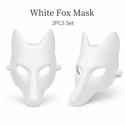 DIY White Fox Mask Paintable Kitsune Cosplay Half Face Mask, Blank Anime Fox Mask for Halloween Party Masquerade Stage Prop