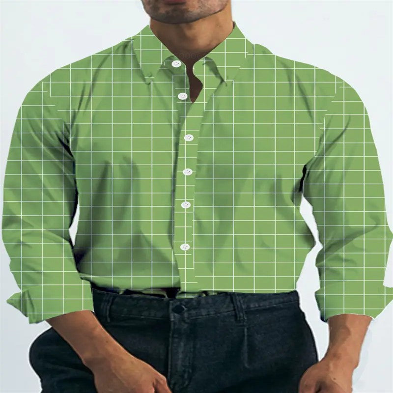 New Men's Shirt Long Sleeve Plaid Lapel Spring and Autumn Party Work Clothes Clothing Print XS-6XL Large Size