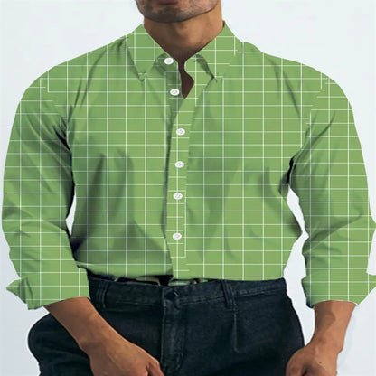 New Men's Shirt Long Sleeve Plaid Lapel Spring and Autumn Party Work Clothes Clothing Print XS-6XL Large Size