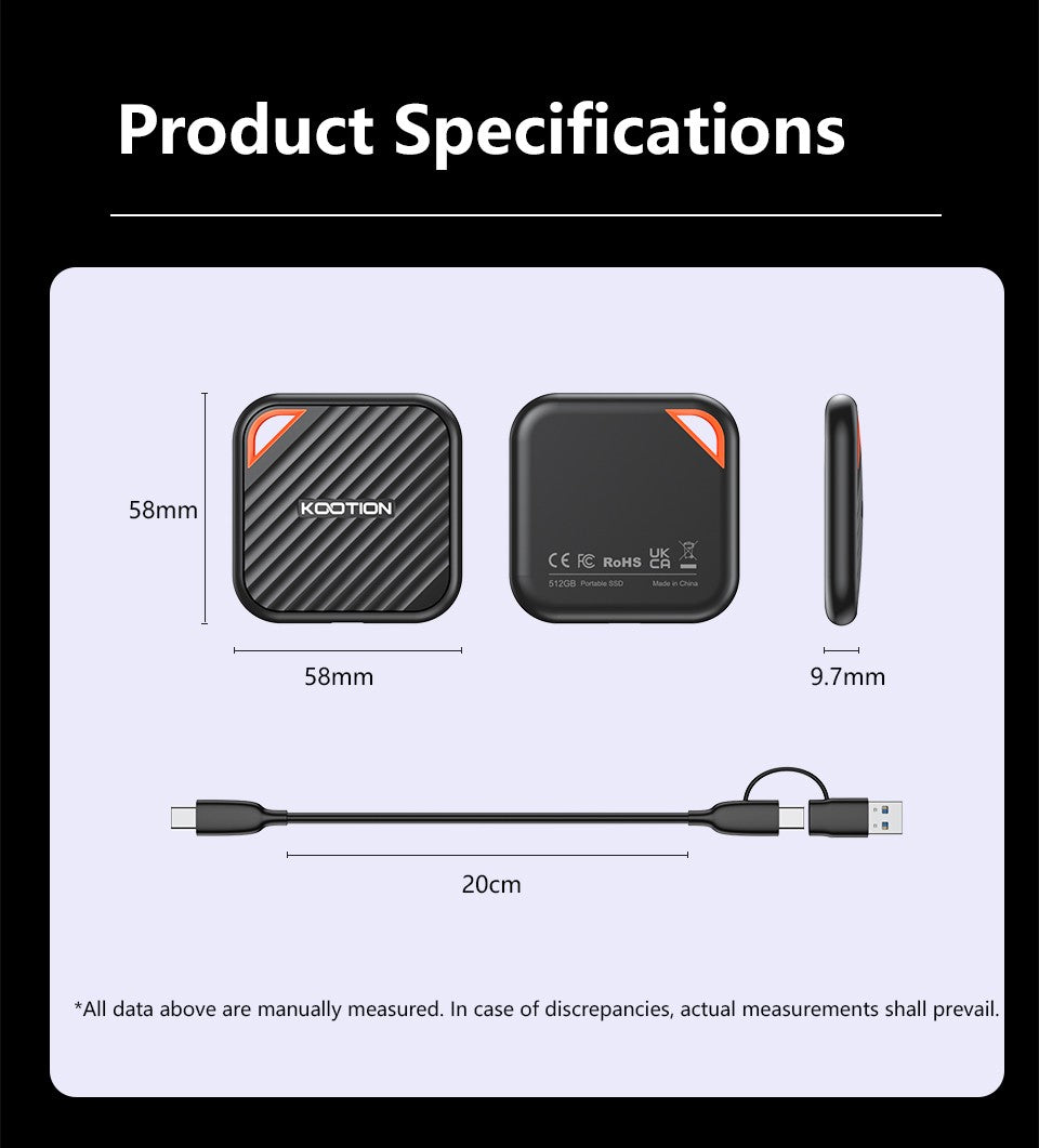 KOOTION X6Max SSD Portátil 1TB 512GB USB-C PSSD USB 3.2 SSD Externo Gen 2x2 Unidade de Estado Sólido Portátil para iPhone15 16 PC Mac
