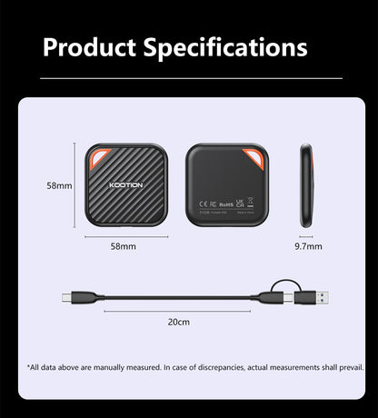 KOOTION X6Max SSD Portátil 1TB 512GB USB-C PSSD USB 3.2 SSD Externo Gen 2x2 Unidade de Estado Sólido Portátil para iPhone15 16 PC Mac
