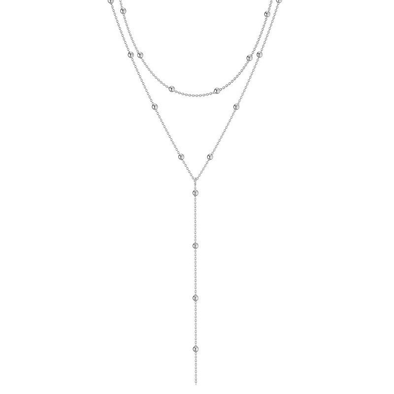 LATS Gold Color Double Layered Long Tassel Chain Necklaces for Women Simple Metal Geometric Bead Choker Necklace Fashion Jewelry
