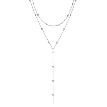 LATS Gold Color Double Layered Long Tassel Chain Necklaces for Women Simple Metal Geometric Bead Choker Necklace Fashion Jewelry