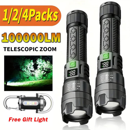 2PCs High Power LED Flashlight Built-in Battery USB Rechargeable Strong Light Tactical Torch Outdoor Camping Fishing Lantern