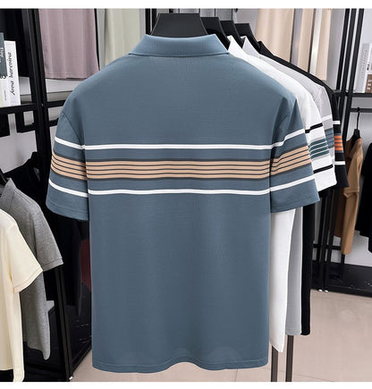 Advanced trend brand men's short sleeve polo shirt luxury striped summer breathable casual fashion letter embossed new T-shirt