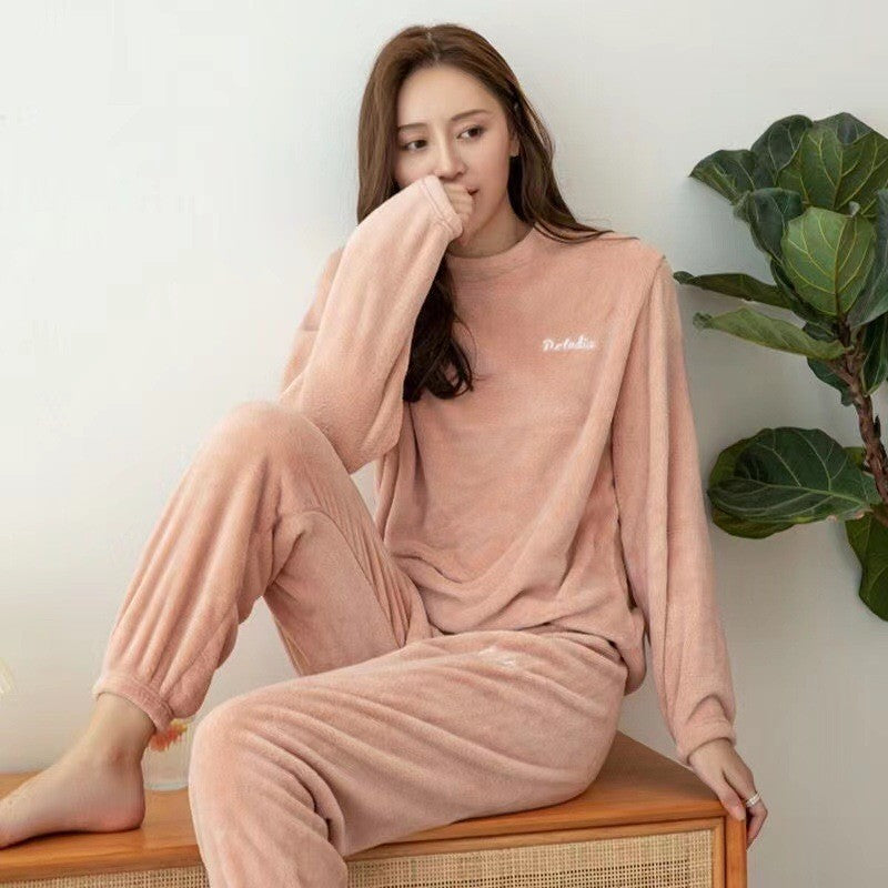 Pajamas Men's Women's Fall and Winter Coral Velvet Homewear Suit Thickened Padded Homewear Couples Large Size Winter Homewear