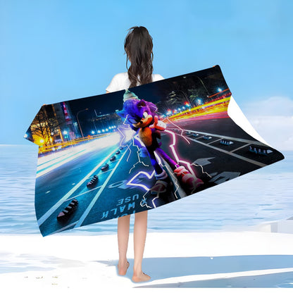 Anime Sonic Pattern Anime Beach Swimming Towel Soft Absorbent Washcloth Children's Gifts for Kids Travel Camping Gym