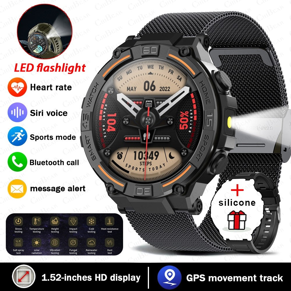 Smartwatch Militar de Outdoor 2025 Novo GPS Display Ultra HD de 1.52" Chamada Bluetooth Frequência Cardíaca IP69K À Prova D'água AI Smartwatch Masculino