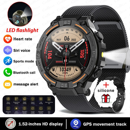 Smartwatch Militar de Outdoor 2025 Novo GPS Display Ultra HD de 1.52" Chamada Bluetooth Frequência Cardíaca IP69K À Prova D'água AI Smartwatch Masculino