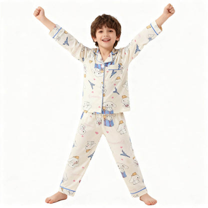 Children's Full Sleeve Button Down 2piece Kuromi Girls Pajamas Sets Boys Cinnamorolls Pyjamas Suits Kids Loungewear Homewear