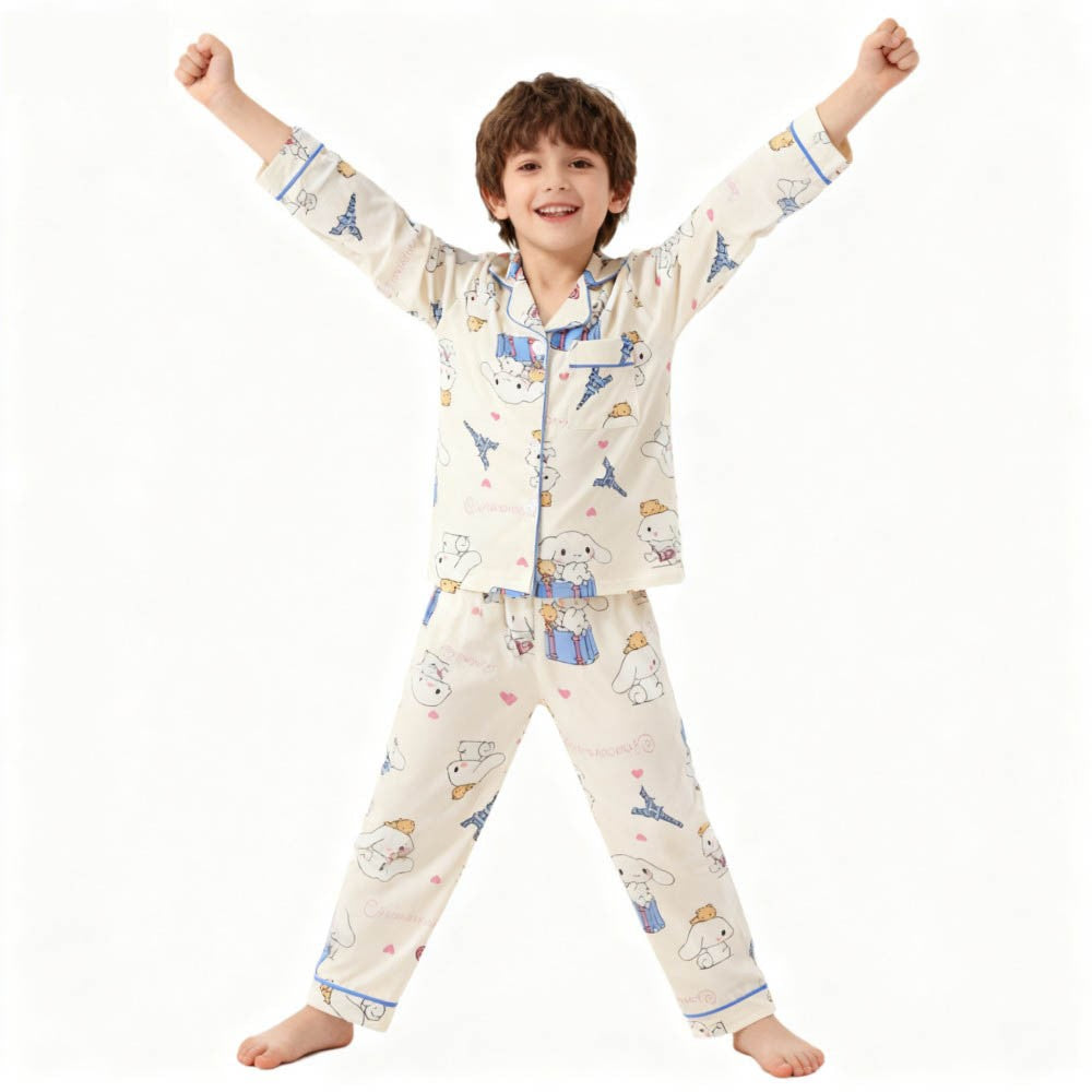 Children's Full Sleeve Button Down 2piece Kuromi Girls Pajamas Sets Boys Cinnamorolls Pyjamas Suits Kids Loungewear Homewear