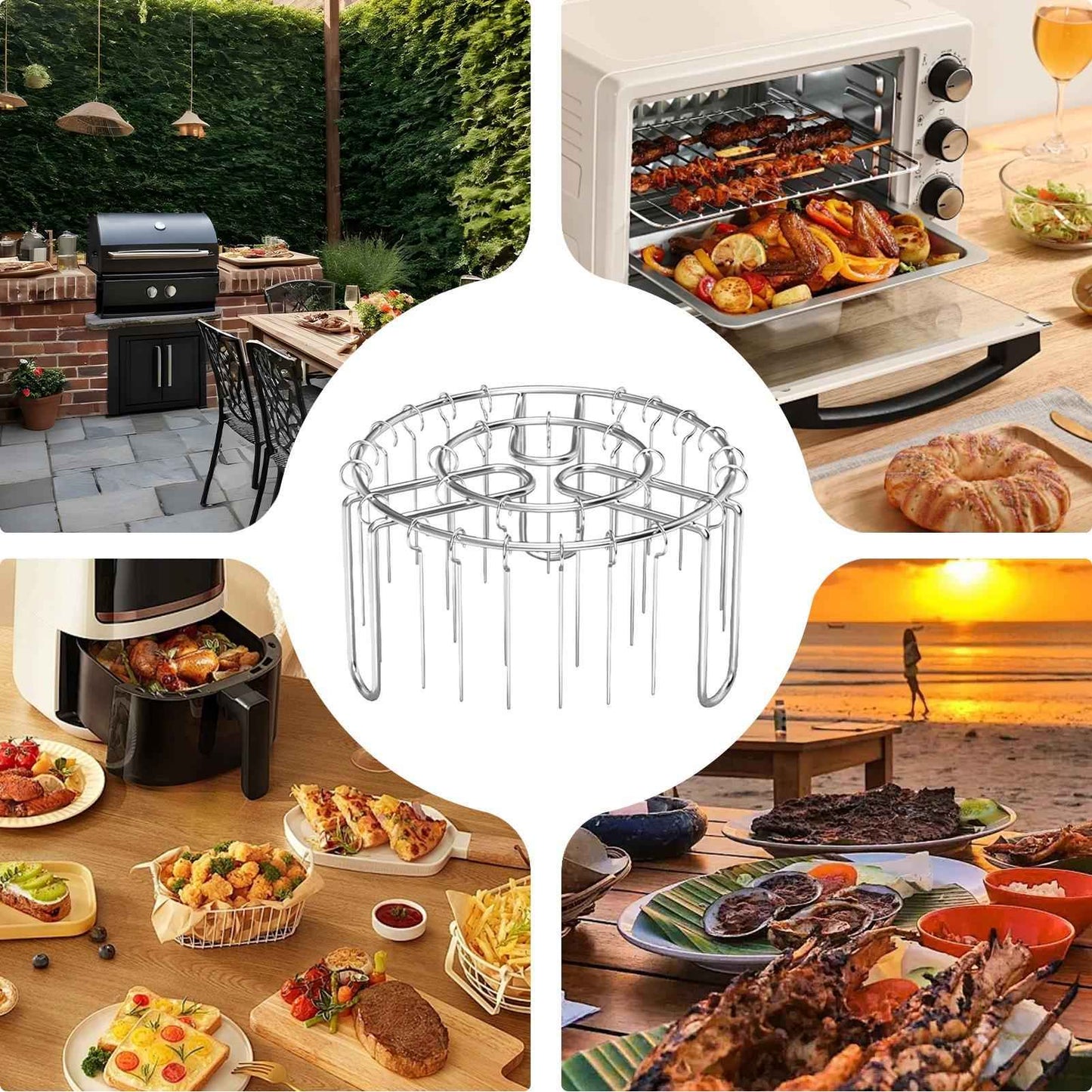 Air Fryer Grill Rack Stainless Steel Hanging Grill Skewers Non-Stick home Barbecue Kebabs Rack For Vegetable Fish Meat Shrimp