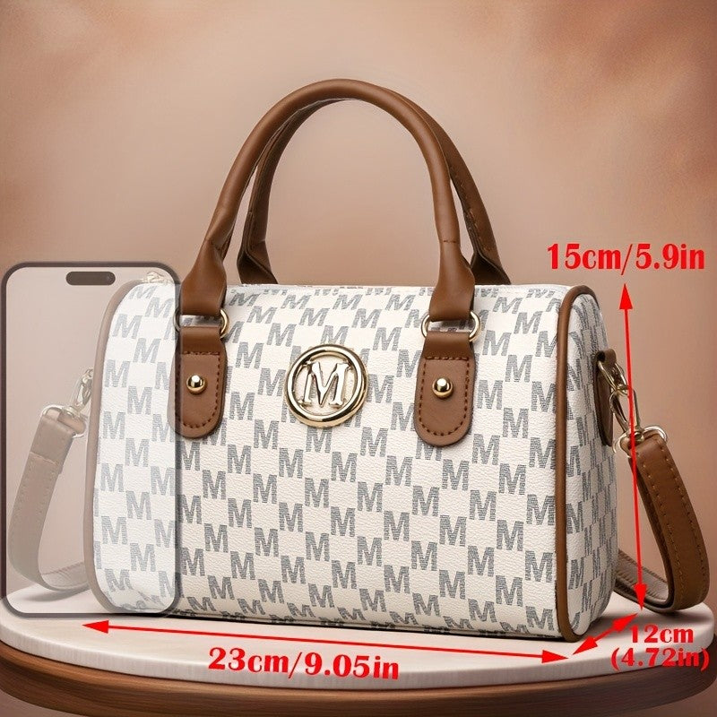 Women's Small Shoulder Crossbody Bag with Golden "M" Design, Synthetic Faux Leather Purse for Work, Travel, Parties & Gifts