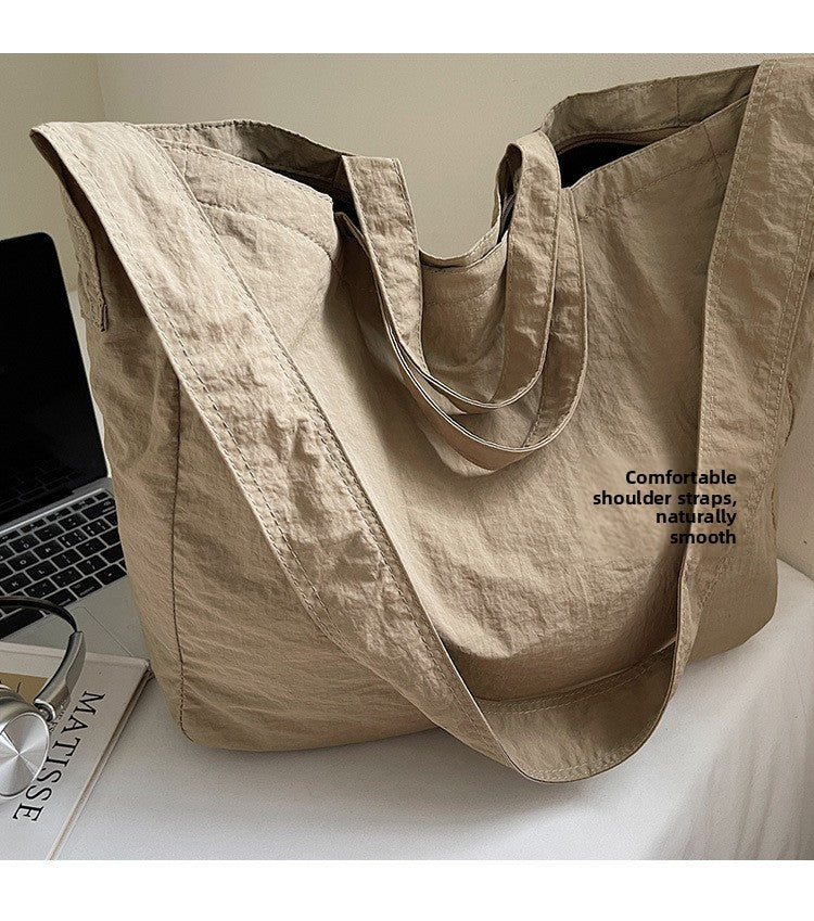 Lazy Style Nylon Crossbody Shoulder Bag Women Casual Large Capacity Bucket Tote Bag Lightweight Japan Style Simple Handbag