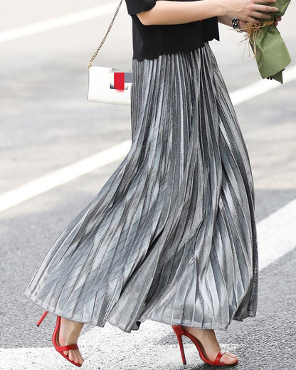 Check Skirt Pleated Maxi Skirt High Waist Harajuku Large Swing Gold Long Skirts For Women  XXL Saias