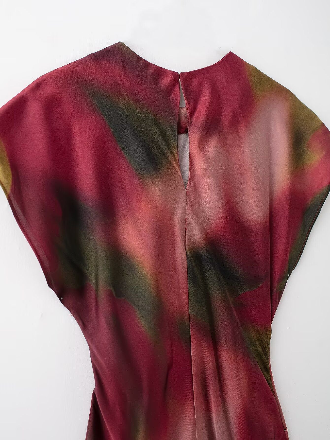2025 RARA Spring New Women's Round Neck Waist Silk Satin Texture Printed Midi Dr
