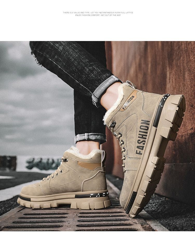Men Snow Boots  Winter Anti Slip Plush Indoor Warm Cold Proof Snow Boots High Top Platform Lace Up Outdoor Sport Work Boots