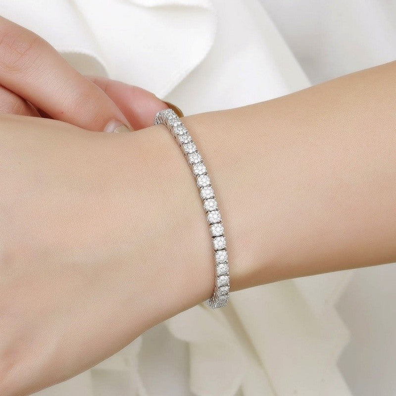 Pulseira de Tênis Feminina de Zircônia 4mm, Cristais, Designer, Corrente Fina, Joia de Casamento