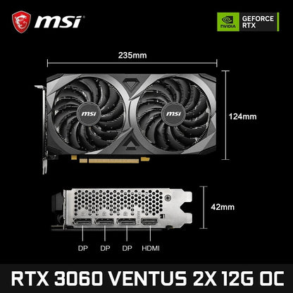Placa de Vídeo MSI GeForce RTX 3060 VENTUS 2X 12G OC para Jogos 12GB GDDR6 192 bits HDMI DP PCI-E 4.0 8 pinos Desktop Placa de Vídeo Nova