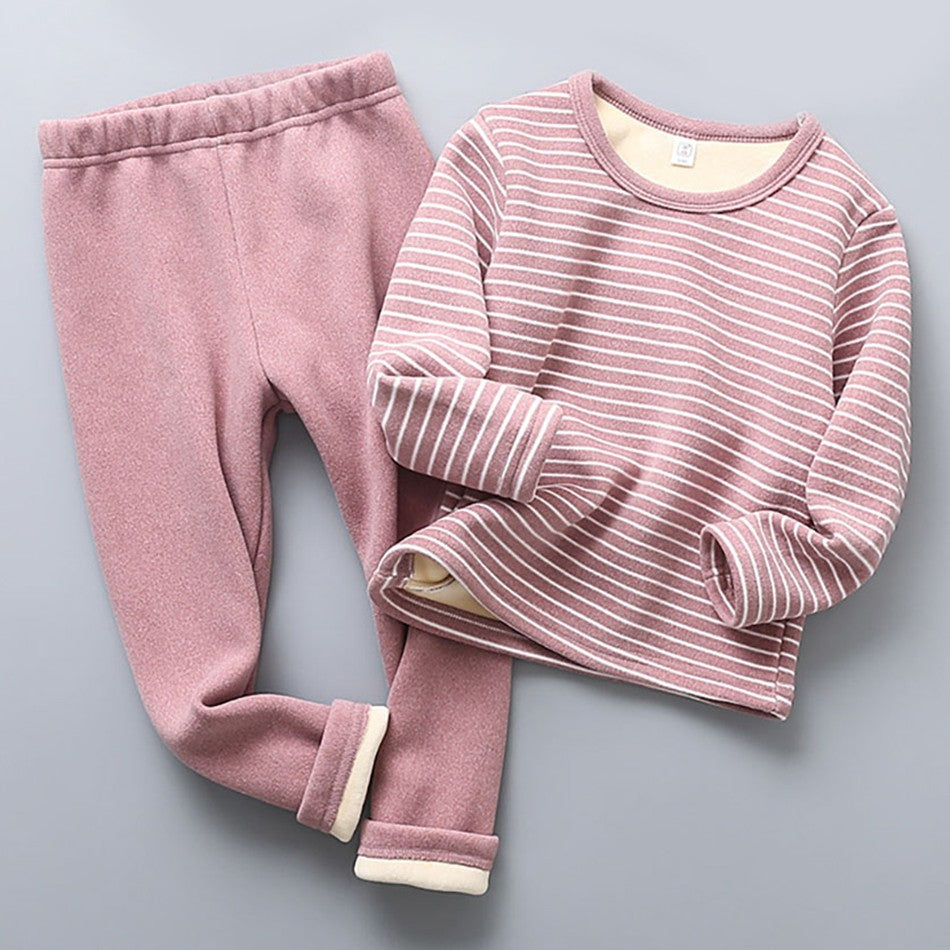 Autumn Winter Boys Girls Plush Striped Clothing Set Kids Cozy and Warm Sleepwear Pajamas Suitable for Children Daily Wear