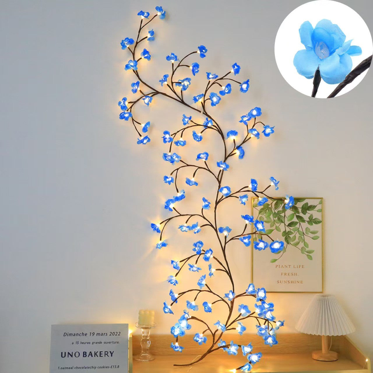 Cherry LED Tree Branch Lights 8 Modes USB Powered Cherry Blossom Branch Decoration Night Lights for Indoor Home Walls and Doors