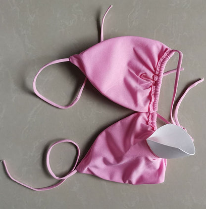 Summer Sexy Bikini set Push-up padded Bra Thong Split Swimwear Female Bandage Bathing Suit Adjustable Lacing Swimsuit Solid