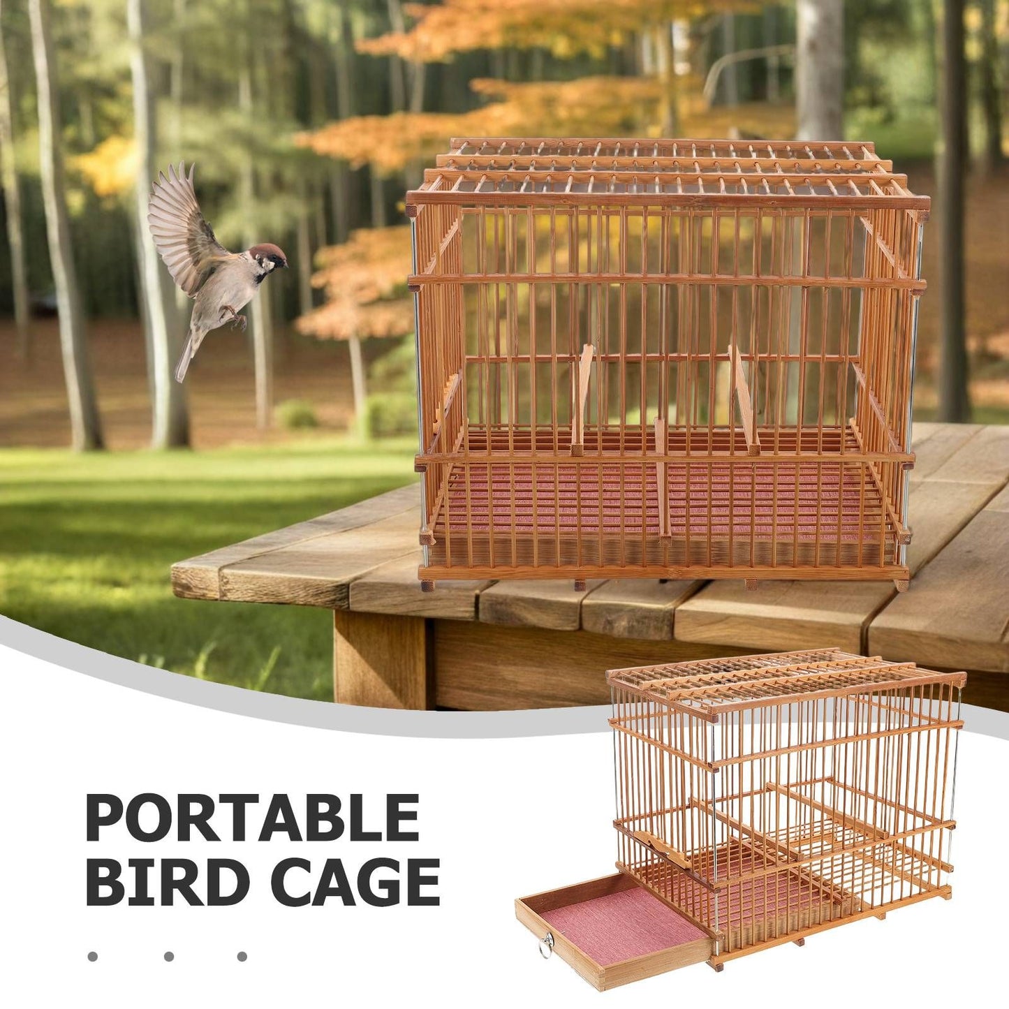Gaiola de Pássaro Pequena de Bambu Tecido Transportador de Pássaros para Exteriores Gaiola de Papagaio Portátil e Leve para Tentilhões Canários e Periquitos