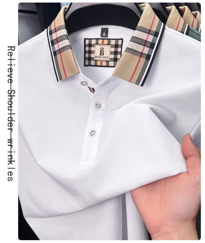 Luxury brand short sleeve polo shirt men fashion simple solid color summer new mercerized cotton breathable casual lapel T shirt