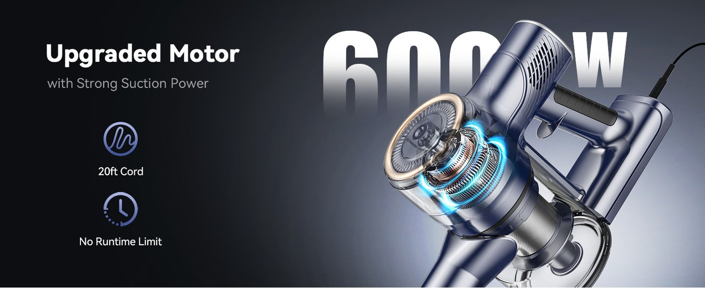 Aspirador de Pó com Fio INSE I8, Vertical, 25KPa, 600W Potente, 6 em 1, Leve, Portátil para Tapetes e Pelos de Animais de Estimação