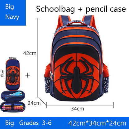 Mochila de Aranha+Estojo para Lápis para Meninos, Mochila Escolar Infantil para Ensino Fundamental, Mochila Cartoon Impermeável para Primária