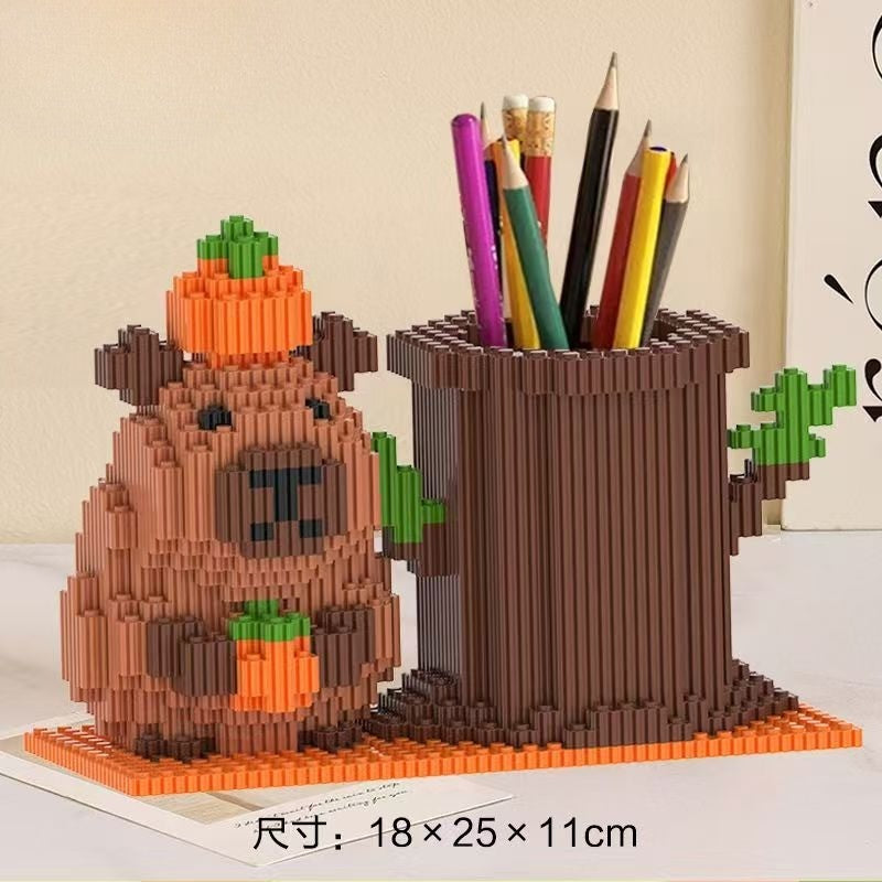 Porta Canetas Capivara de Blocos de Montar Organizador de Mesa Multifuncional para Material de Escritório Cosméticos Presente de Aniversário Decoração de Mesa