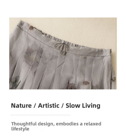 Retro Cotton Linen Double Layer High Waist Printed Skirt A-Line Summer Faionable Drifting Large Size Women's Skirts