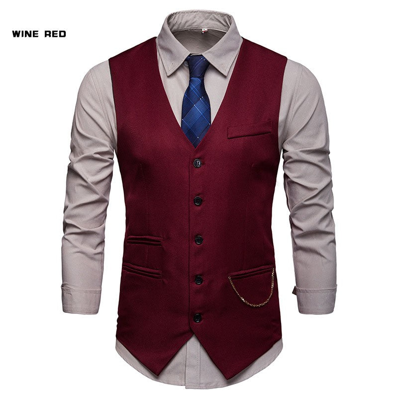 High Quality Men Suit Vest Waistcoat Chain Business Slim Groom Groomsman Wedding Men's Dress Blazer Vests Formal Party V05