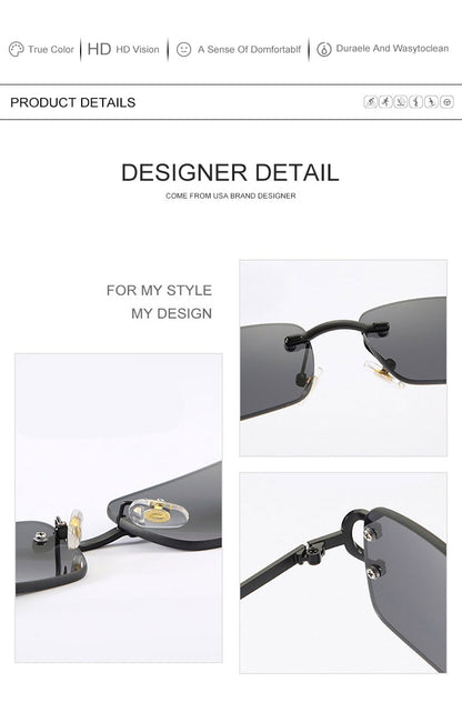 HBK Retro Rimless Sunglasses For Women Men Small Square Gold Frame Brand Design Tea Shades Rectangle UV400 Zonnebril Eyewear