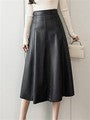 Seoulish Black Faux PU Leather Women's A-Line Skirts 2023 New Autumn Winter High Wasit Solid Chic Umbrella Office Skirts Female
