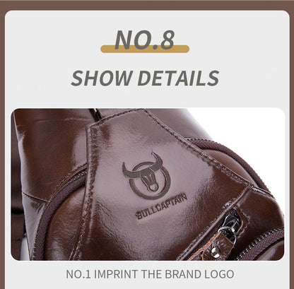 BULLCAPTAIN Bag Genuine Leather Chest Bag Men's Fashion Style Casual Straddle Bag Business Large Capacity Leather Men's Luggage