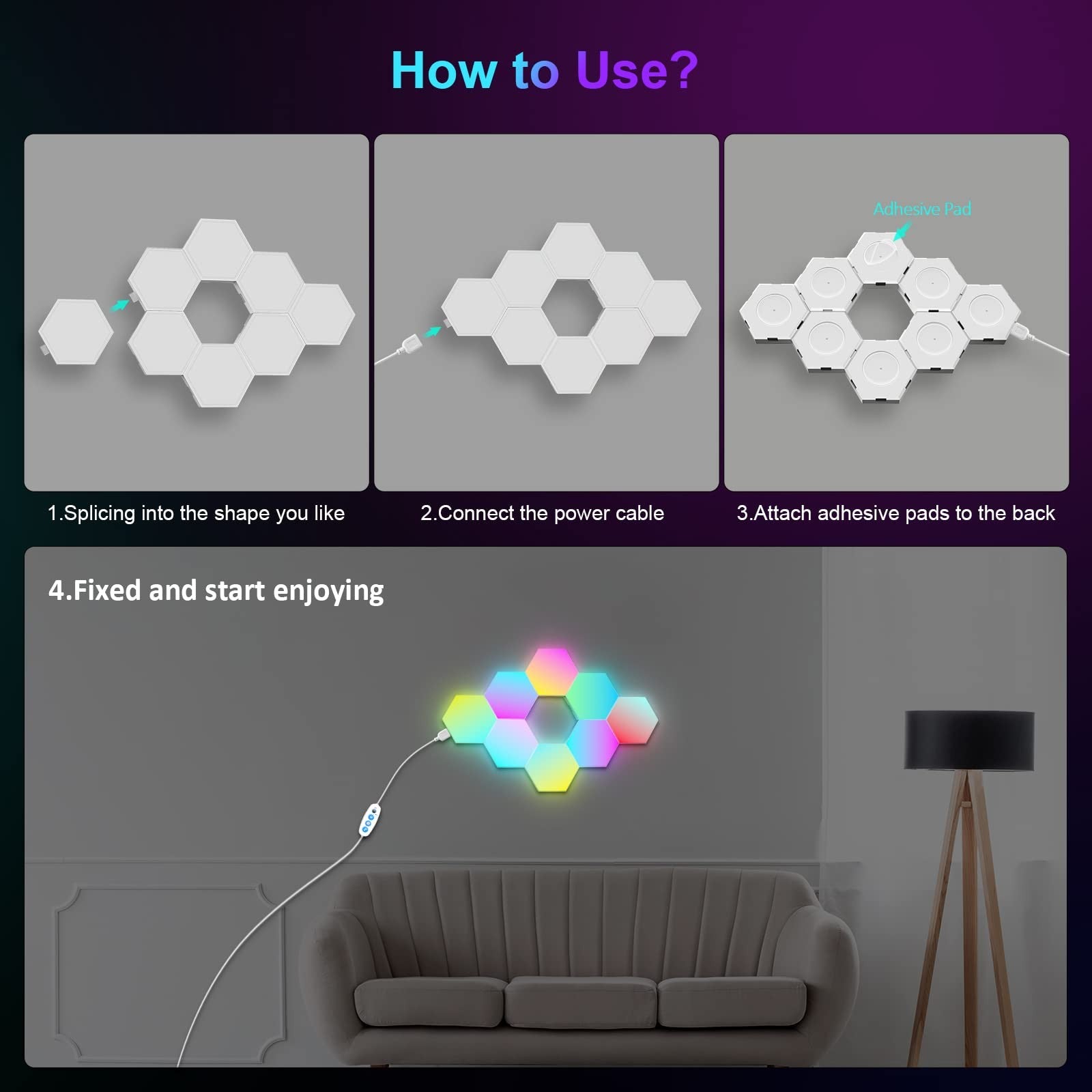 Hexagon Wall Lights, Smart LED Light Panels with App & Remote, DIY Room Decor for Autism, Game Room Decor, Party, Gifts, 12 Pack