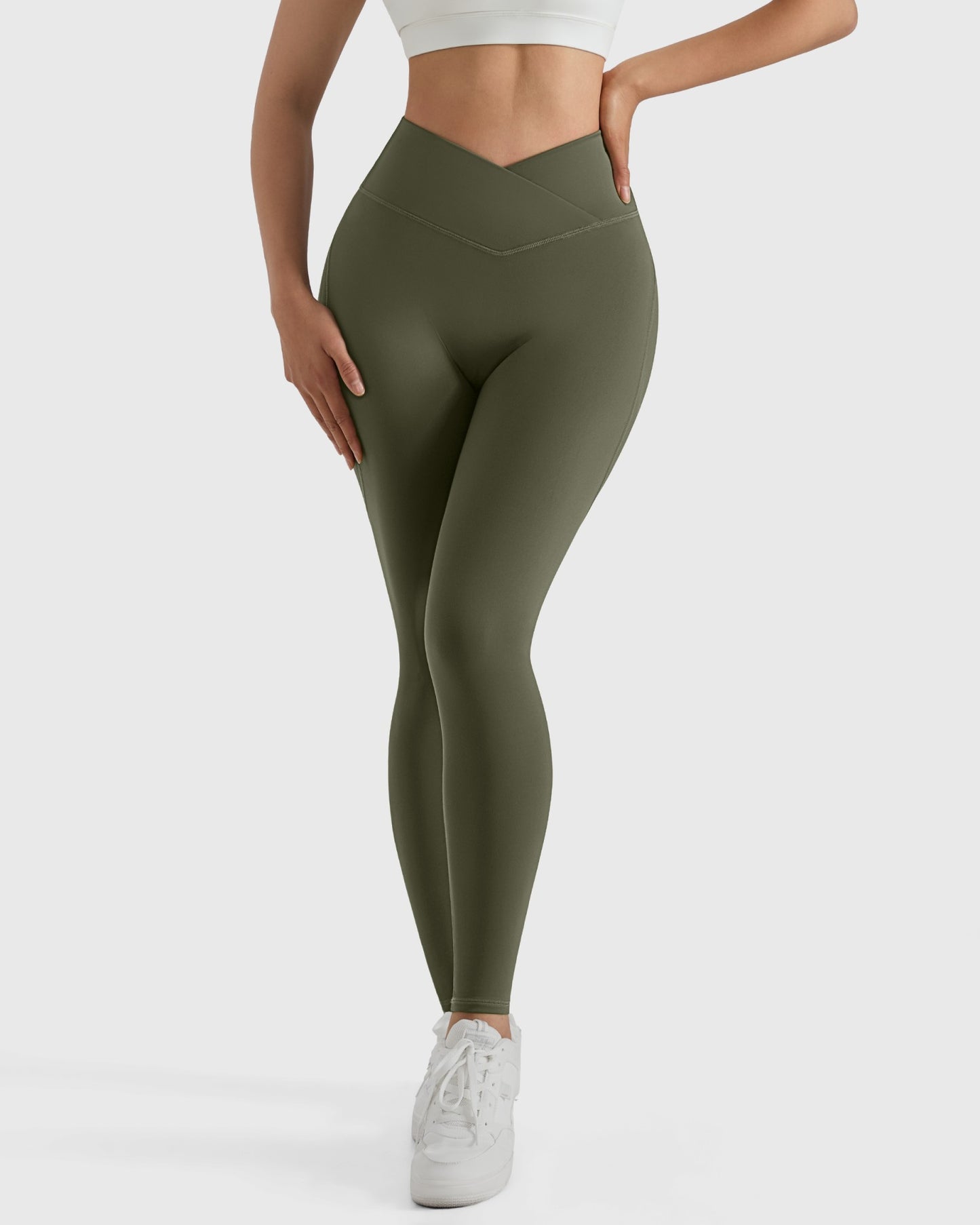 Women V Cross Waist Butt Lifting Leggings with Pockets High Waist Yoga Pants Workout Running Gym Fitness Sports Leggings Female