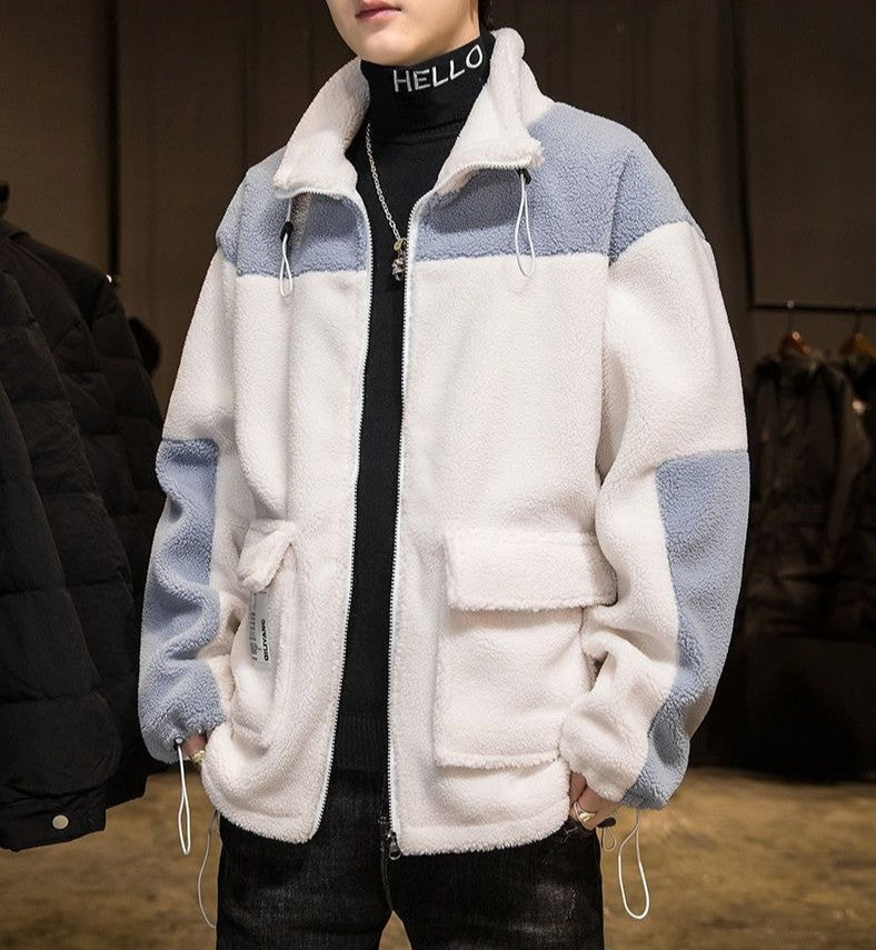 2025 Winter New Men's Lamb Fleece Jacket Thickened Warm Loose Fit Casual Stylish Youth Jacket