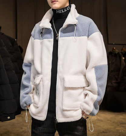 2025 Winter New Men's Lamb Fleece Jacket Thickened Warm Loose Fit Casual Stylish Youth Jacket