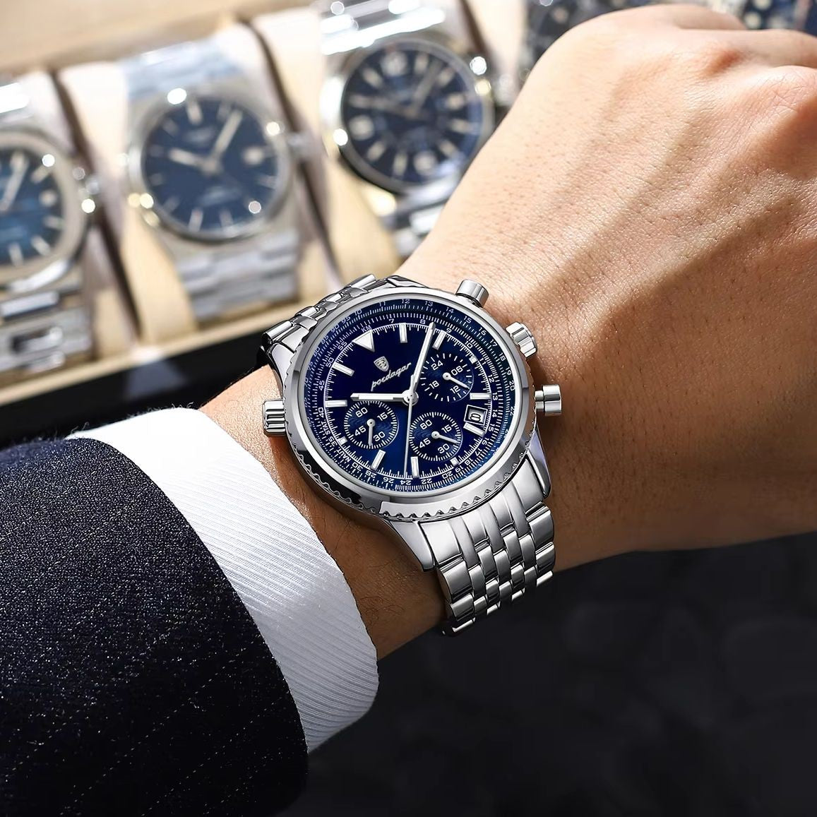 POEDAGAR Luxury Sport Man Watch Chronograph Date Waterproof Luminous Men's Quartz Watches Stainless Steel Fashion Men Wristwatch