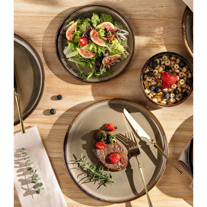 Ceramic Dinnerware Sets for 8 24 Pieces Handmade Reactive Glaze Plates and Bowls Set Scratch Resistant Dish Set Oven and Microw