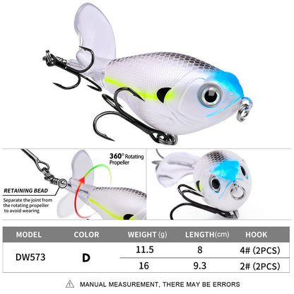 PROBEROS1PC Whopper Popper Isca de Pesca Topwater - Isca Artificial Rígida com Cauda Rotativa Macia para Equipamento de Pesca de Baixo
