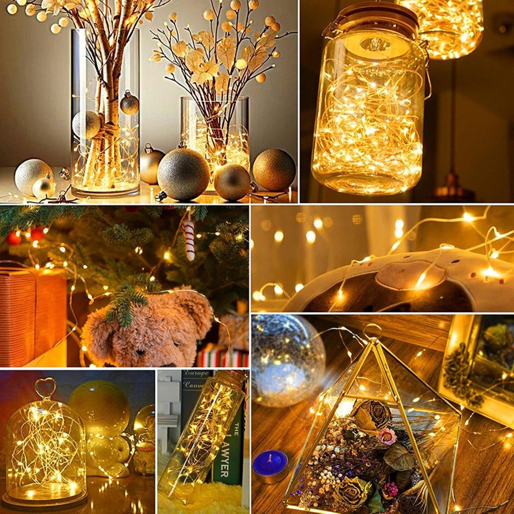 10pcs LED Fairy Light Battery Powered String Lights Waterproof Silver Wire Moon Light For DIY Wedding Party Bedroom Cake Decoar