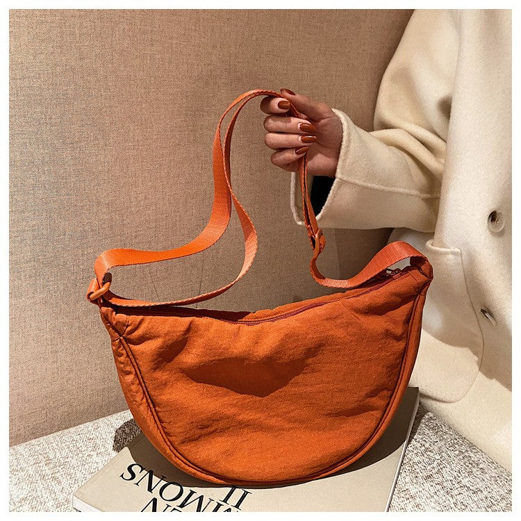 Solid Color Women's Portable Shoulder Bag Simple Female Nylon Cloth Padded Crossbody Bags Travel Purse Handbags Messenger Bag