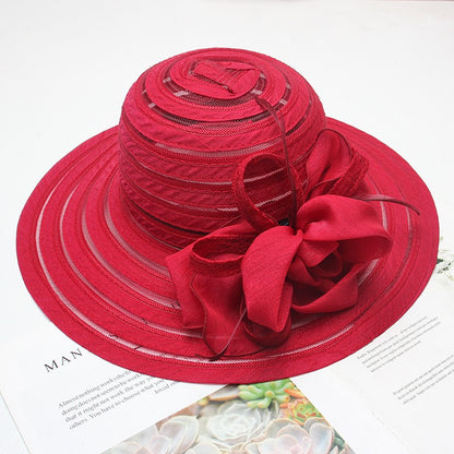 Novo Chapéu Feminino De Verão Em Organza Com Aba Larga E Flor Grande Fedora Elegante Para Casamento Igreja Festa